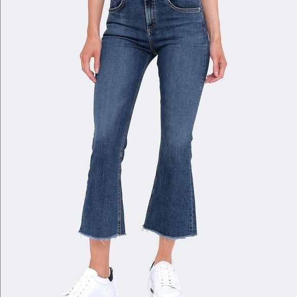 Rag & Bone Flare High Rise Jeans Raw Hem Medium Wash Jeans - Picture 1 of 12